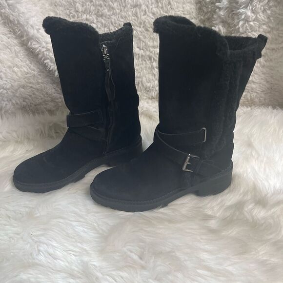 Sam Edelman Jailyn Leather suede black tall Boots Faux Fur lining SZ7.5 - Picture 1 of 13